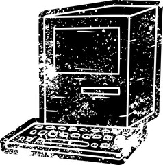 grunge icon drawing of a computer and keyboard