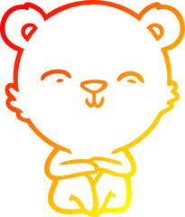 warm gradient line drawing happy cartoon bear sitting