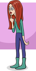 cartoon surprised young woman comic character