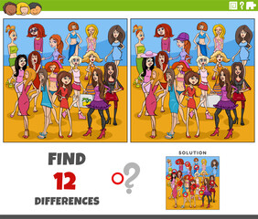differences game with cartoon young women group