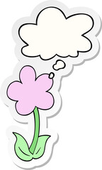 cute cartoon flower and thought bubble as a printed sticker