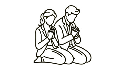 people pray to god on their knees. prayers on knees. Vector Illustration on white background