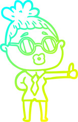 cold gradient line drawing cartoon woman wearing spectacles