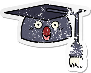 Obraz premium distressed sticker of a cute cartoon graduation hat
