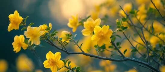Vibrant Yellow Flowers Blooming on a Tree Branch in Springtime