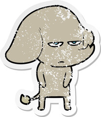distressed sticker of a annoyed cartoon elephant