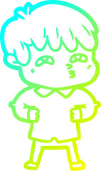 cold gradient line drawing cartoon curious man