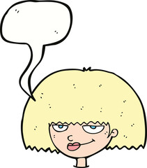 cartoon mean female face with speech bubble