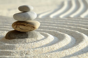 Fototapeta na wymiar Zen Simplicity: Minimalist Zen garden with raked sand and stones.