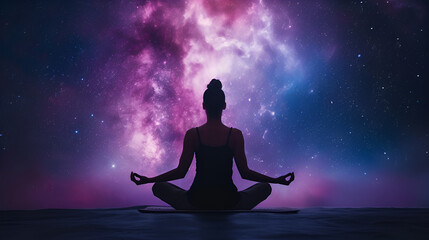 Yoga health and wellness meditation galaxy background. generative ai