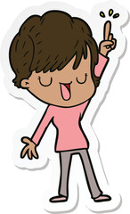 sticker of a cartoon happy woman