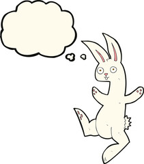 funny cartoon white rabbit with thought bubble