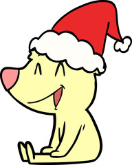 sitting bear line drawing of a wearing santa hat