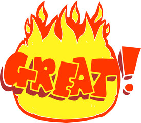 flat color illustration of a cartoon Great! symbol