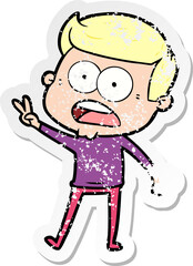 distressed sticker of a cartoon shocked man