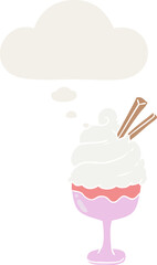 cartoon ice cream and thought bubble in retro style