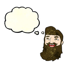 cartoon laughing bearded man with thought bubble