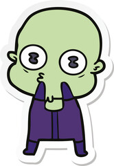 sticker of a cartoon weird bald spaceman