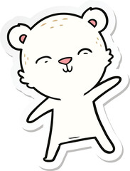 sticker of a happy cartoon polar bear pointing