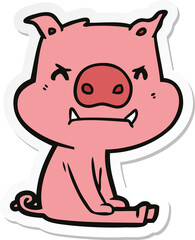 sticker of a angry cartoon pig sitting