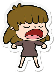 Obraz premium sticker of a cartoon woman talking loudly