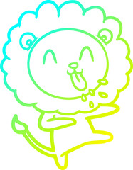 cold gradient line drawing happy cartoon lion