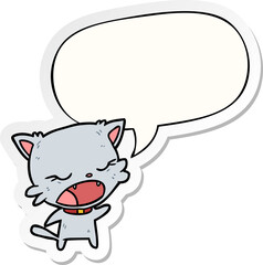 cute cartoon cat talking and speech bubble sticker