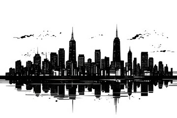 Naklejka premium line art illustration skyline of skyscrapers