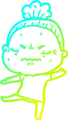 cold gradient line drawing cartoon annoyed old lady