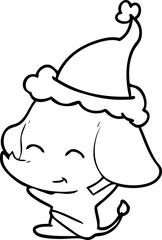 cute line drawing of a elephant wearing santa hat