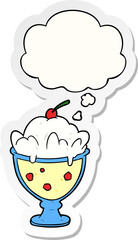 cartoon dessert and thought bubble as a printed sticker