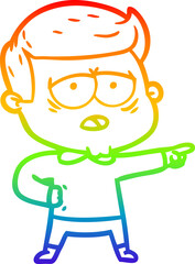 rainbow gradient line drawing cartoon tired man