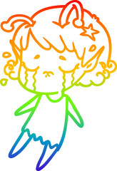 rainbow gradient line drawing cartoon crying alien girl