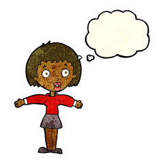 cartoon shocked woman with thought bubble