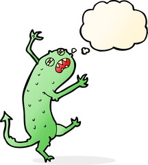 cartoon little monster with thought bubble