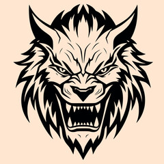 Black and White Sabertooth Outline Silhouette Ornament Vector Art for Logo and Icon, Sketch, Tattoo, Clip Art