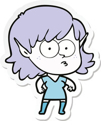 sticker of a cartoon elf girl staring