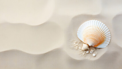 Sand with seashell, summer beach concept, copy space background