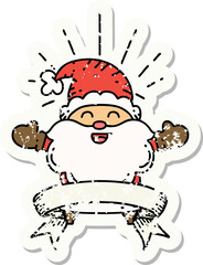 grunge sticker of tattoo style happy santa claus christmas character