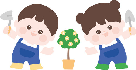 식목일에 나무를 심는 어린이 일러스트