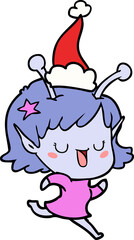 happy alien girl line drawing of a wearing santa hat