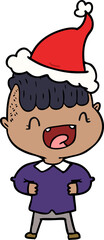 line drawing of a happy boy laughing wearing santa hat