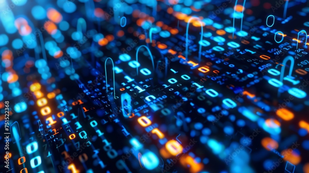 Fototapete Concept of digital transformation. Engineering of systems. Binary code. Programming.