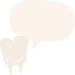 cartoon tooth and speech bubble in retro style