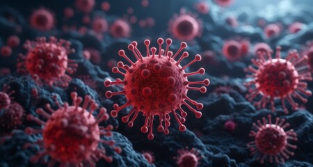 Fototapeta na wymiar Microscopic battle - Viruses in a sea of cells