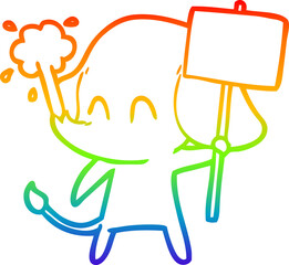 rainbow gradient line drawing cute cartoon elephant spouting water