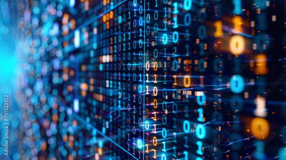 Fototapete An understanding of digital transformation. Engineering of systems. Binary code. Programming.