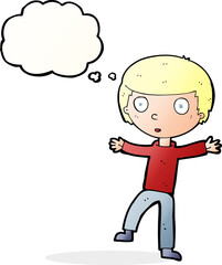 cartoon startled boy with thought bubble