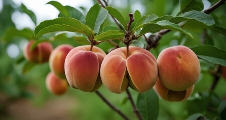  Bountiful harvest of ripe peaches on a tree