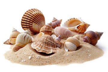 Fototapeta na wymiar The sand and sea shells are isolated
